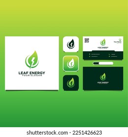 leaf logo design with energy or lightning