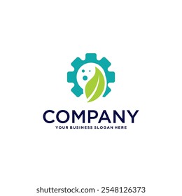 Diseño de logotipo de hoja con engranaje