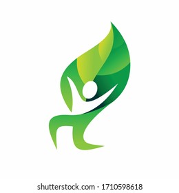 Leaf logo design, happy people vector
