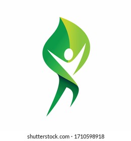 Leaf Logo Design, fröhliche Leute Vektorillustration