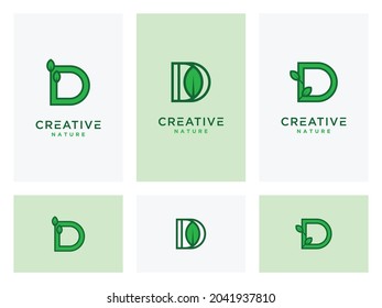 Leaf logo design icons with initial Set template D for natural