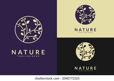 leaf logo design isolated circle . flat tree vector nature logo design illustration