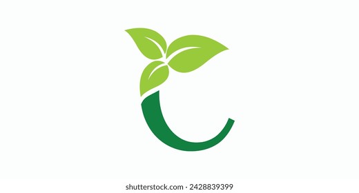 leaf logo design with letter logo c consept premium vector