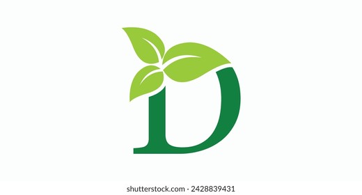 leaf logo design with letter logo d consept premium vector