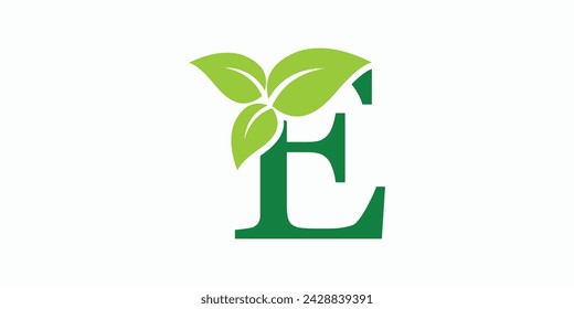 leaf logo design with letter logo e consept premium vector