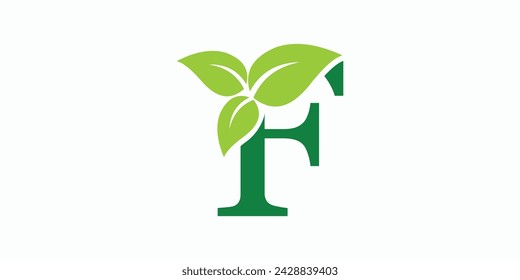 leaf logo design with letter logo f consept premium vector