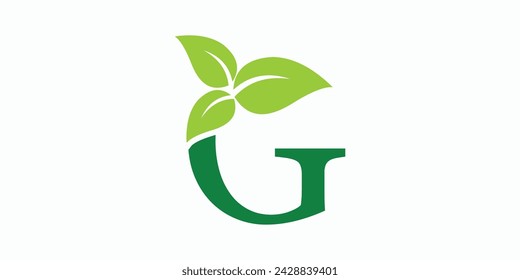 leaf logo design with letter logo g consept premium vector