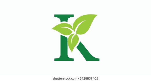 leaf logo design with letter logo k consept premium vector