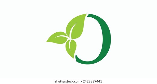 leaf logo design with letter logo o consept premium vector