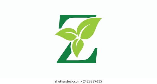 leaf logo design with letter logo z consept premium vector