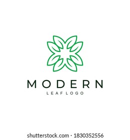 leaf logo design modern simple vector with circular concept green color and white background