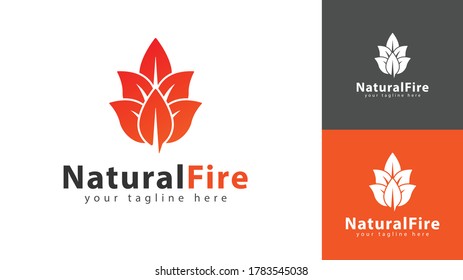 Leaf logo design from natural with fire shape. There are several color concepts. vector