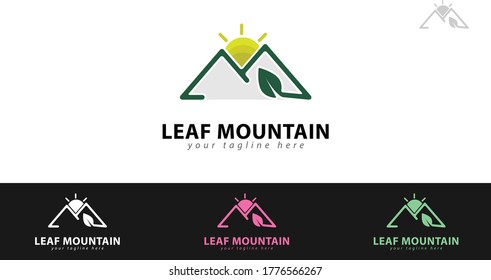 Diseño del logo de la hoja de la naturaleza natural en forma de montañas. También hay varios conceptos de color. vector