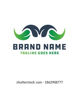 letra M con forma de diseño del logotipo de la hoja