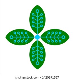 leaf logo design technology in green and blue