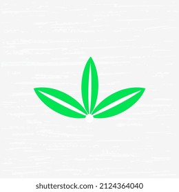 Leaf logo design, three green leaves on a bluish textured background