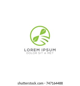 Leaf Logo Design Vector with Round Line