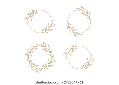 Logotipo de la hoja de la boda de la flor de oro ornamento marco círculo 