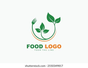 Leaf logo, food logo, nature restaurant logo, green food logo premium vector template 