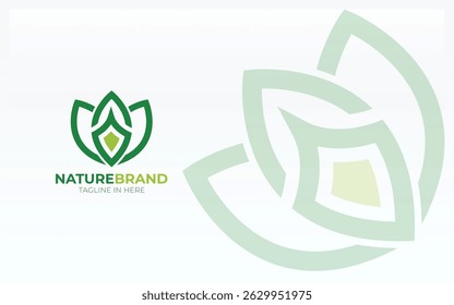 Logotipo de la hoja formó escudo en estilo moderno y simple