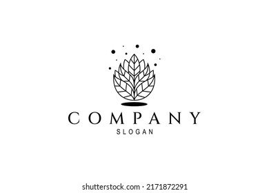 leaf logo forming water drops with water bubble decoration in line art design style