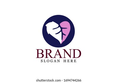 Leaf logo, free hand vector leaf, single purple leaf with blue circle and brand