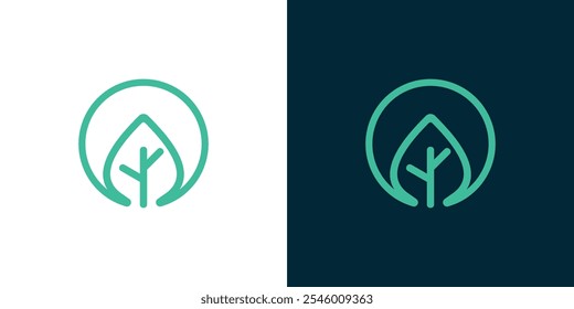 The leaf logo is green inside the circle