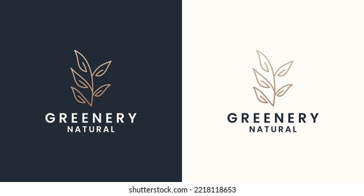 leaf logo, greenery logo design with golden color