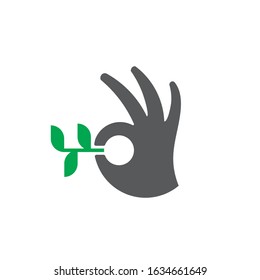 Leaf Logo With Hand Symbol, Design For Nature