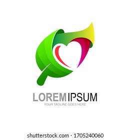 Logotipo de hoja y combinación de diseño cardiaco
