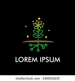 leaf logo icon with agricultural technology illustration for precision agriculture company