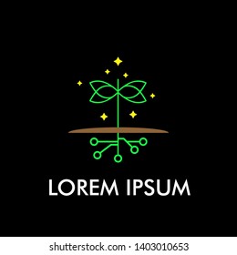 leaf logo icon with agricultural technology illustration for precision agriculture company
