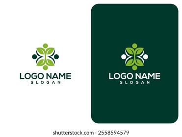 leaf logo icon design with person. simple vector logo symbol illustration of leaf.