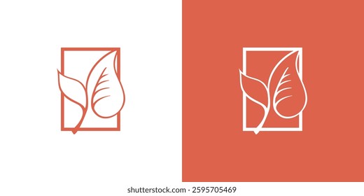 Leaf logo icon design, Simple Leaves logo in frame concept, Usable for Residential Landscape construction, autumn tree branch leaves foliage botanical, Natural leaf concept suitable for your business.