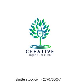 leaf logo icon element design with electricity, lightning
