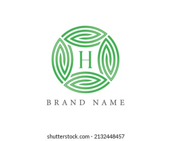 Símbolo del icono Logotipo de hoja Diseño con letra H. Plantilla de logotipo del vector