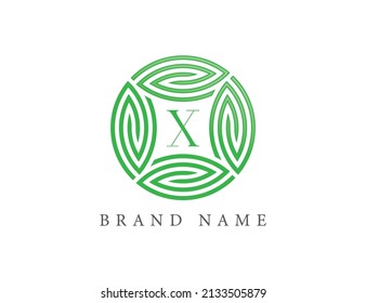 Símbolo del icono Logotipo de hoja Diseño con letra X. Plantilla de logotipo del vector
