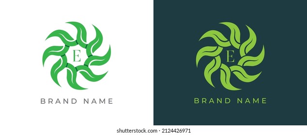 Leaf Logo icon symbol with Letter E. Vector logo template