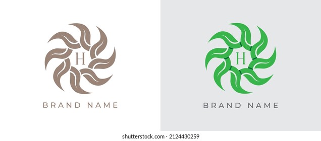 Leaf Logo icon symbol with Letter H. Vector logo template