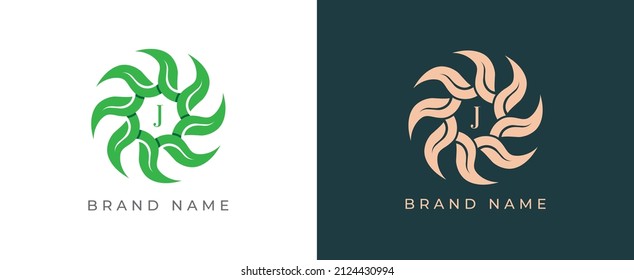 Leaf Logo icon symbol with Letter J. Vector logo template