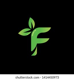 Leaf logo with initial Letter F , F Leaf Logo 
Nature with Green Color in Letter F, 