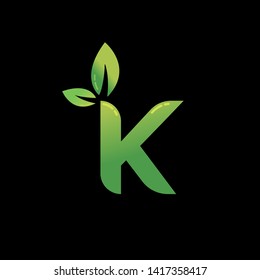 Leaf logo with initial Letter K , K Leaf Logo 
Nature with root style in Letter K, 