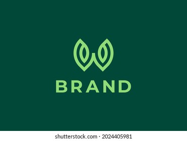 Leaf logo and initial letter W line minimalist logo concept