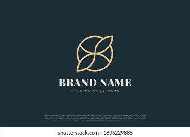 Leaf logo inside circle in line style and abstract concept for your business identity