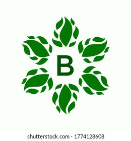LEAF-LOGO MIT SCHREIBEN A, B, C, D, E, F, G, H, I, J. GRÜNES LEAF-LOGO GREAT FÜR NATURUNTERNEHMEN.