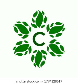LOGOTIPO DE HOJA CON LETRA A, B, C, D, E, F, G, H, I, J. LOGO DE HOJA VERDE GRAN PARA NATURALEZA COMPAÑÍA.