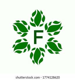 LEAF LOGO WITH LETTER A, B, C, D, E, F, G, H, I, J. GREEN LEAF LOGO GREAT FOR NATURE COMPANY.