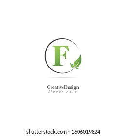 Leaf Logo with Letter F. Design vector template