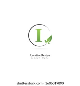 Leaf Logo with Letter I. Design vector template