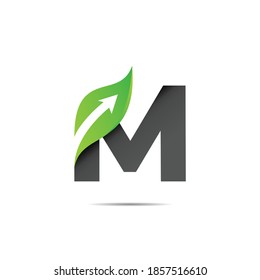 logotipo de hoja con concepto de letra m, letra de logotipo ecológico m